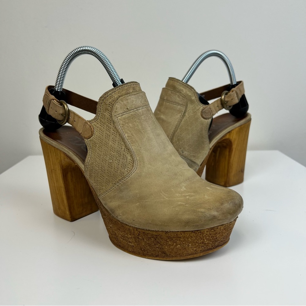 MJUS Platform Leather Wooden Heeled Clogs Size 40